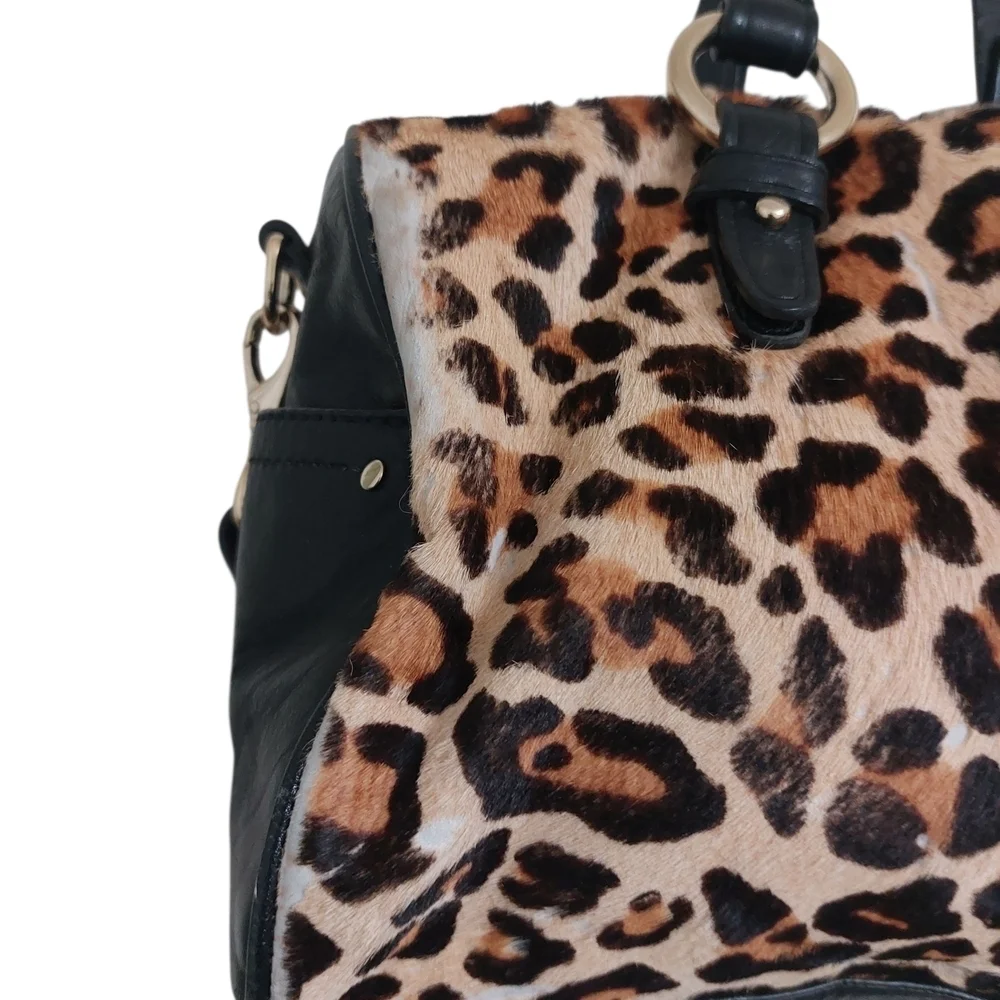 Cole Haan Leopard Print Satchel with Black Straps